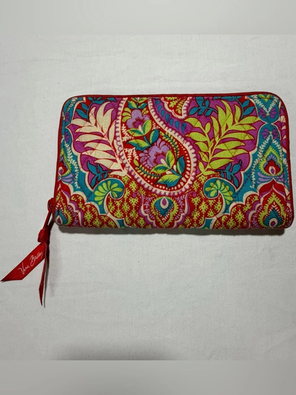 Vera Bradley Teal Pink Yellow Paisley Zip Wallet